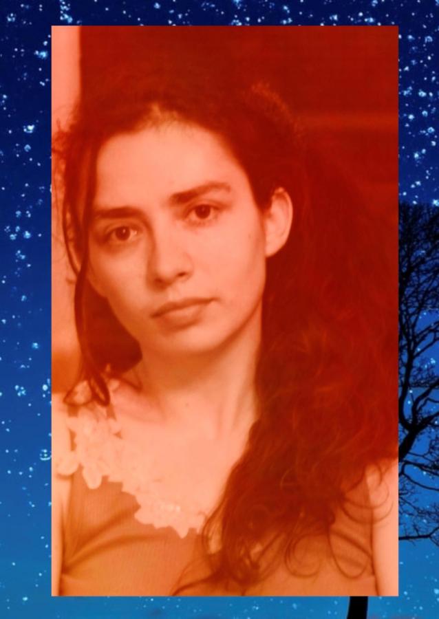 Portrait parme sublime indigo et orange
